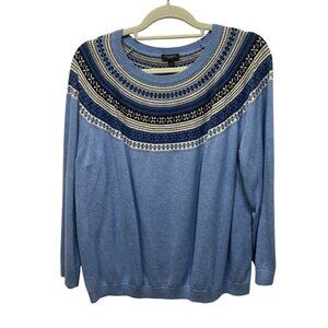Talbots Fair Isle Sweater 3XP Plus size Cashmere Blend Blue sweater chunky knit